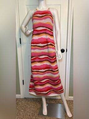 LOFT Multicolor Crochet Knit Maxi Dress in Pink, Red & White Blend